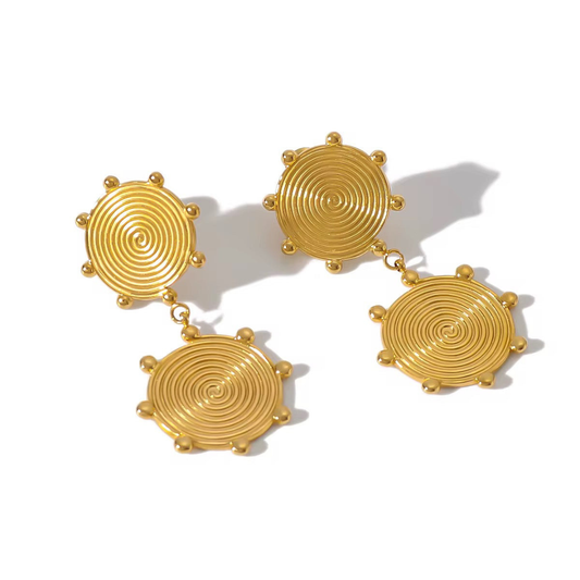herae Gold spiral earrings on a white background