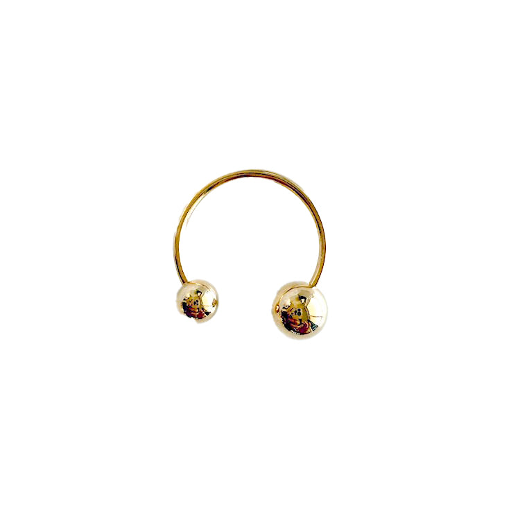 Herae Gold finger ring with two round gold balls on a white background