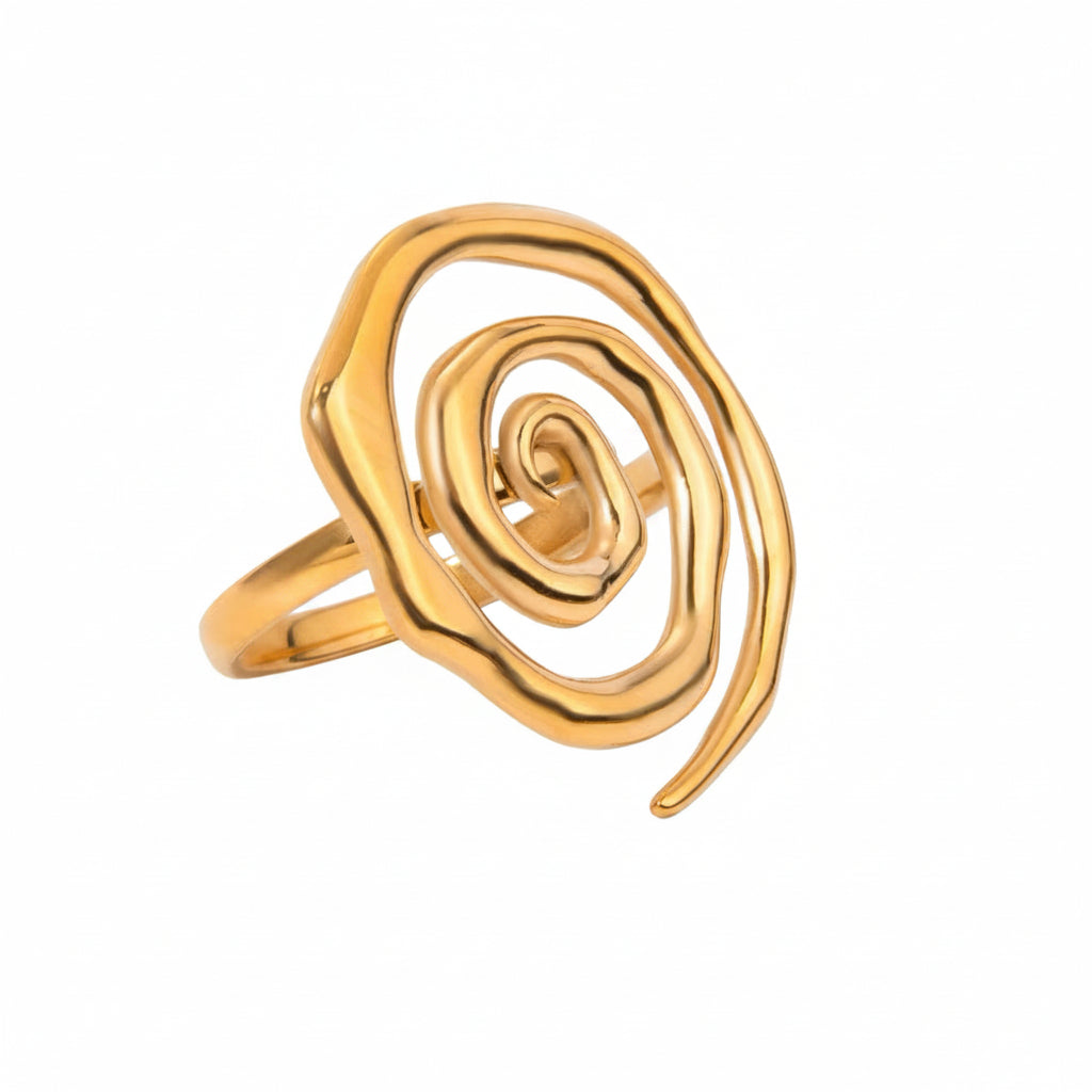 stainless Gold spiral ring on a white background from herae